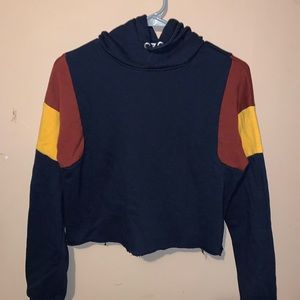 Navy color block cropped hoodie